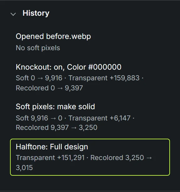 The History panel listing each step and its effect.