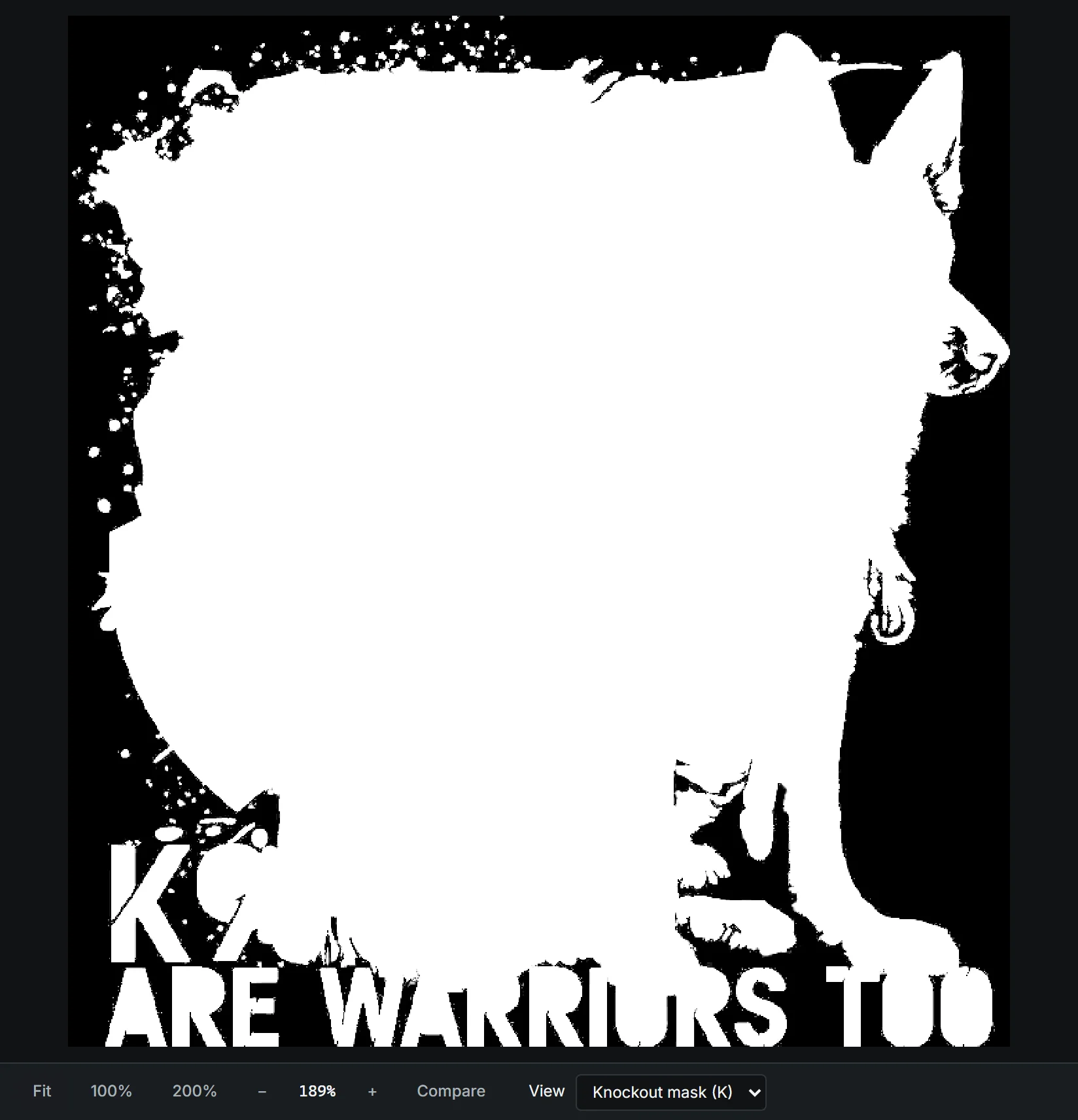Knockout mask: the design in white, the removed background in black.